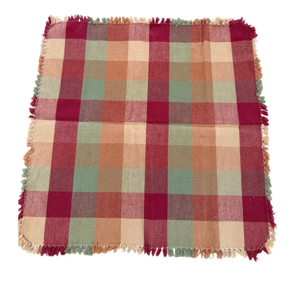 Country Cotton Fringed Napkin Bundle Red Green Plaid Print